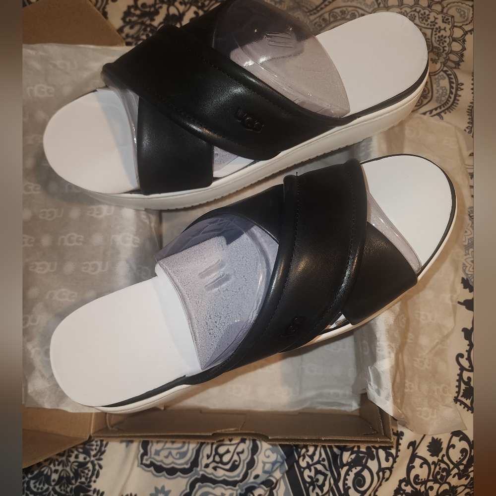 UGG Black and White Slide Sandals